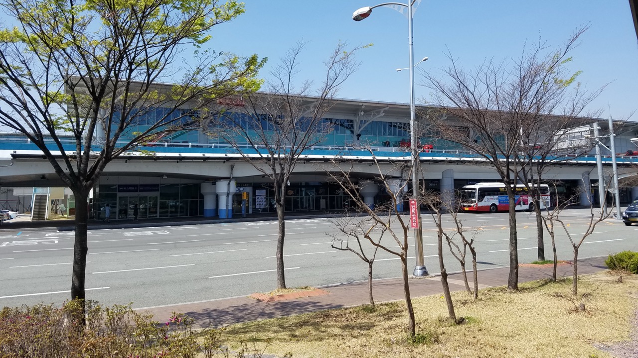 The exterior of Gimhae Airport’s international terminal, photographed in 2018
